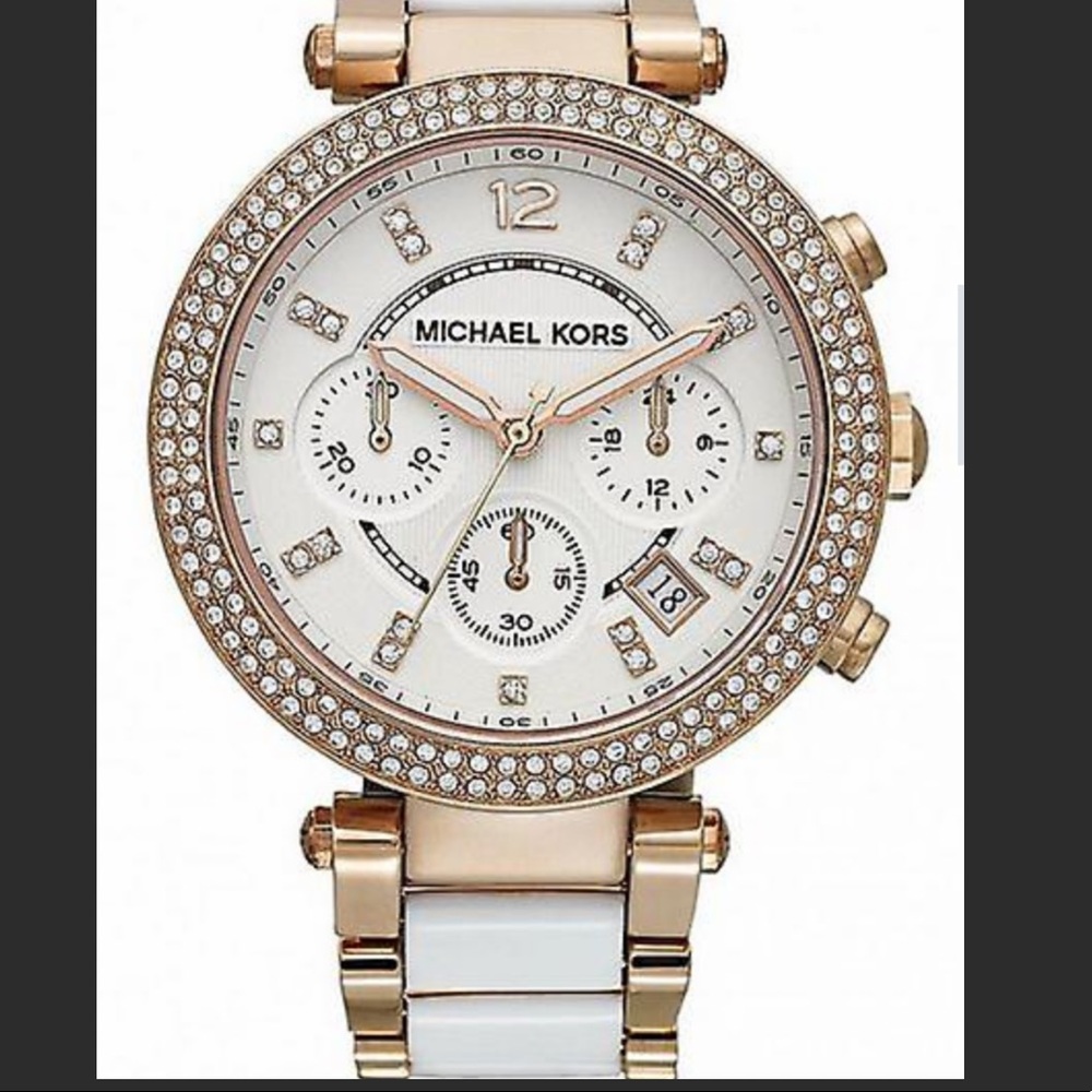 🚫SOLD🚫    MICHAEL KORS
Parker Gold-Tone White Acetate Watch